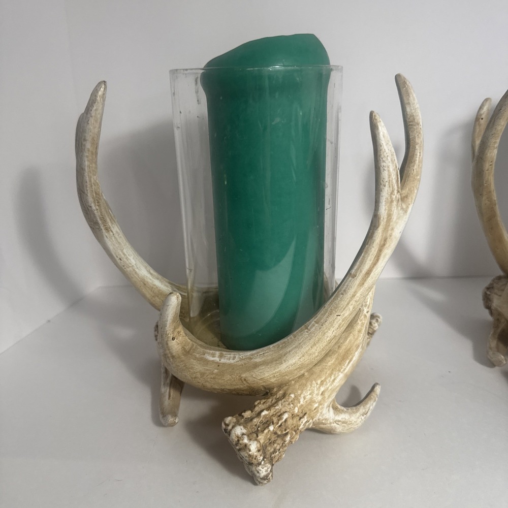 Rustic Faux Deer Antlers Candle Holders 9 Inch Set Of 2 Candles Included - Picture 2 of 11